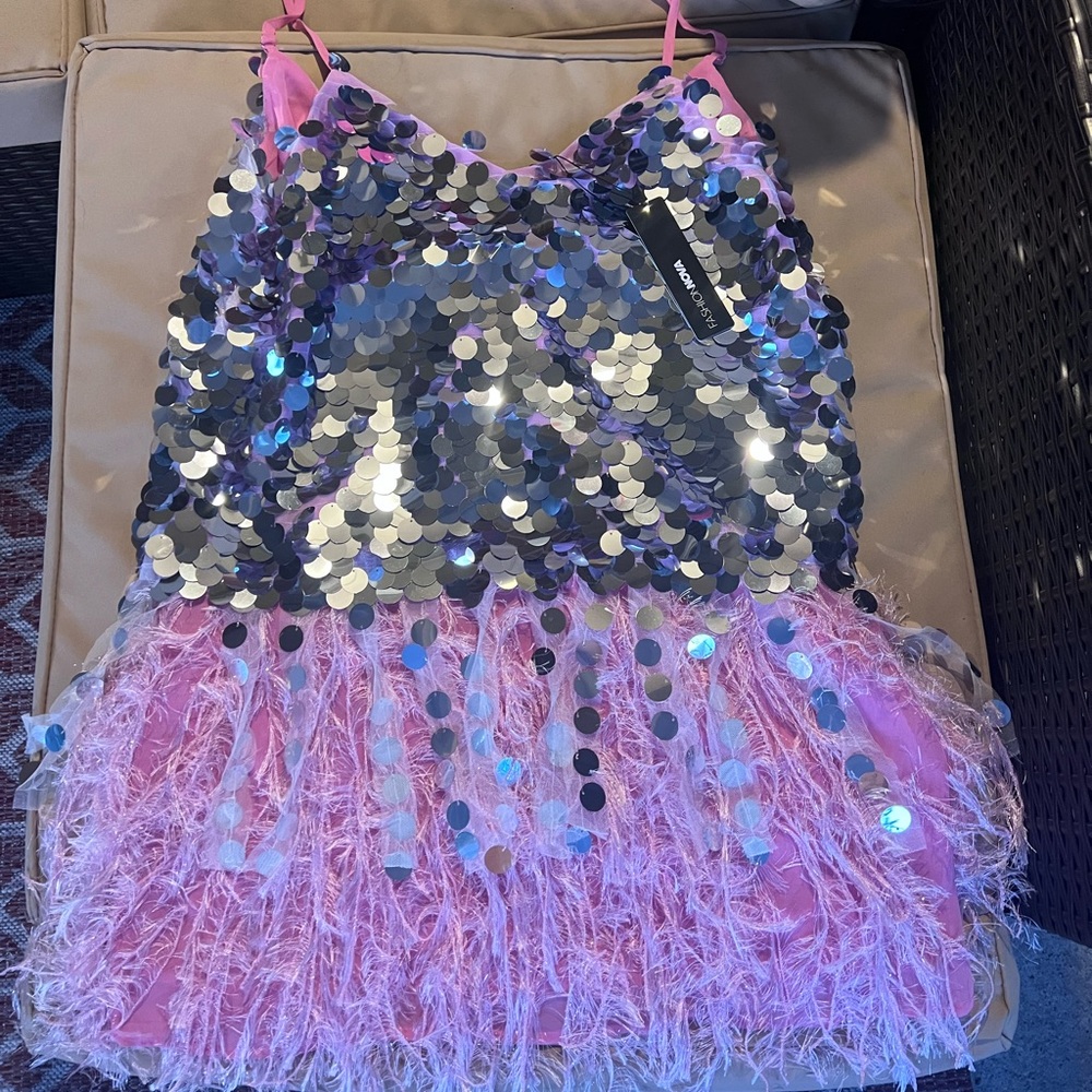 Fashion Nova Sequin and Feather Mini Dress